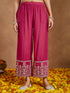 Janasya Women's Pink Chanderi Silk Embellished Zari Embroidered A-line Kurta Set